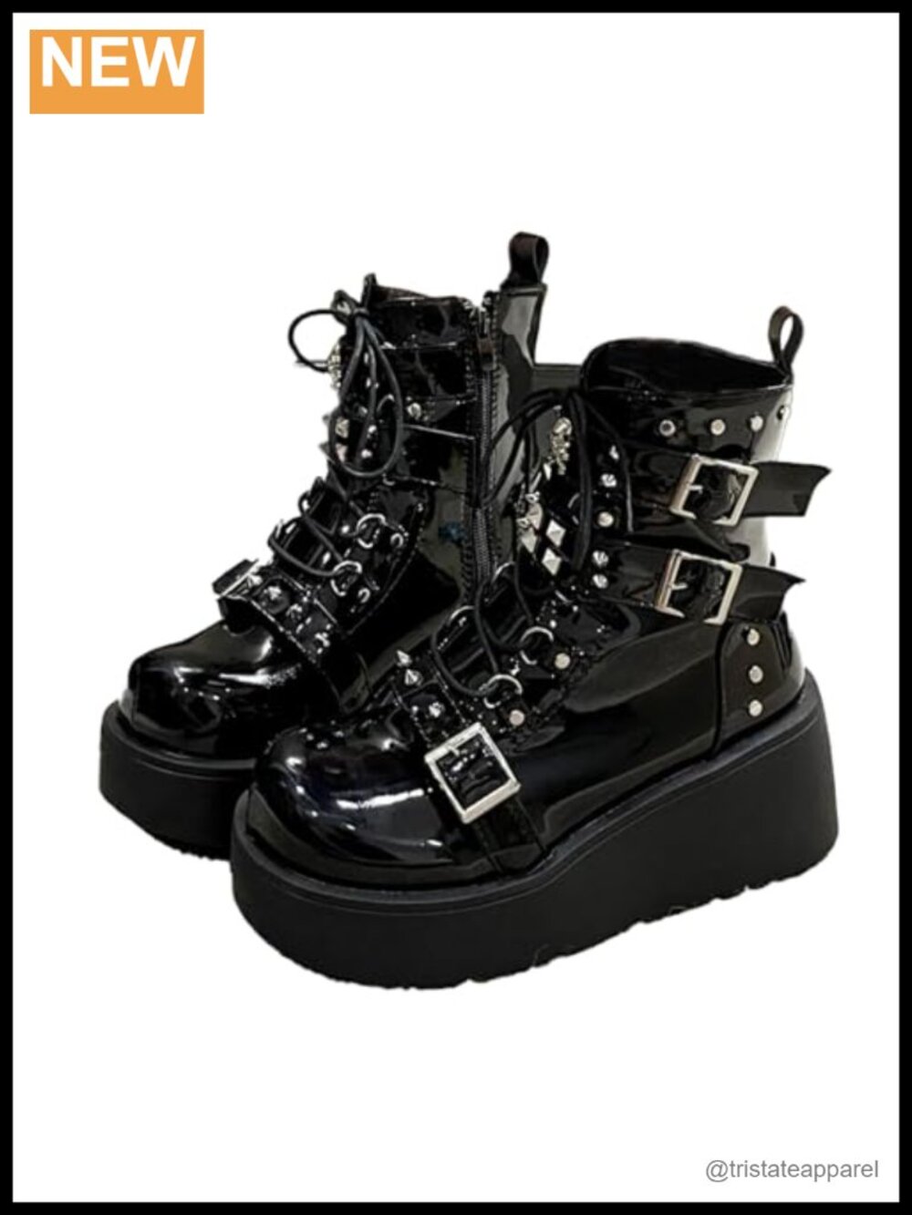 Goth Ankle Booties Chunky High Heel Lace Up Zipper Combat Platform Boots